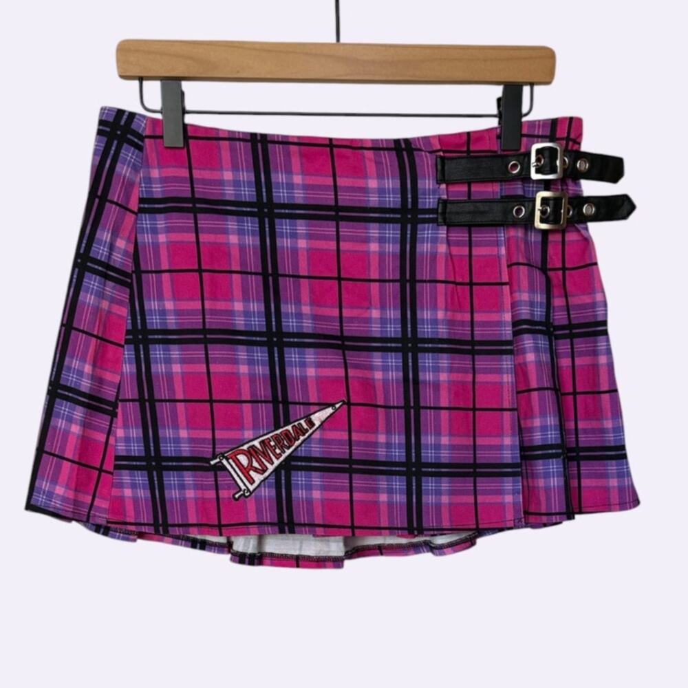 Dolls Kill x Archie Comics Riverdale Pink + Purple Tartan Pleated Mini Skirt s M